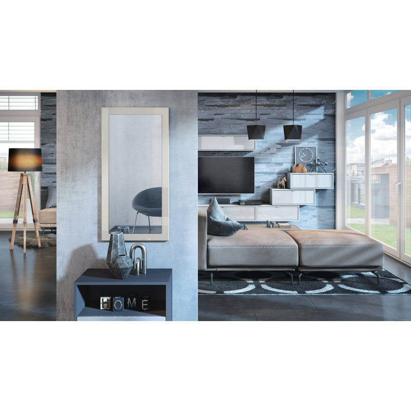 Comptche Engineered Wood Flat Wall Mirror, 89cm H x 45cm W, High-Gloss Cream
