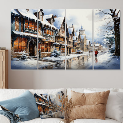 «Winter In Allemagne City Landscape I - Winter Landscape», art mural sur toile 4 pièces