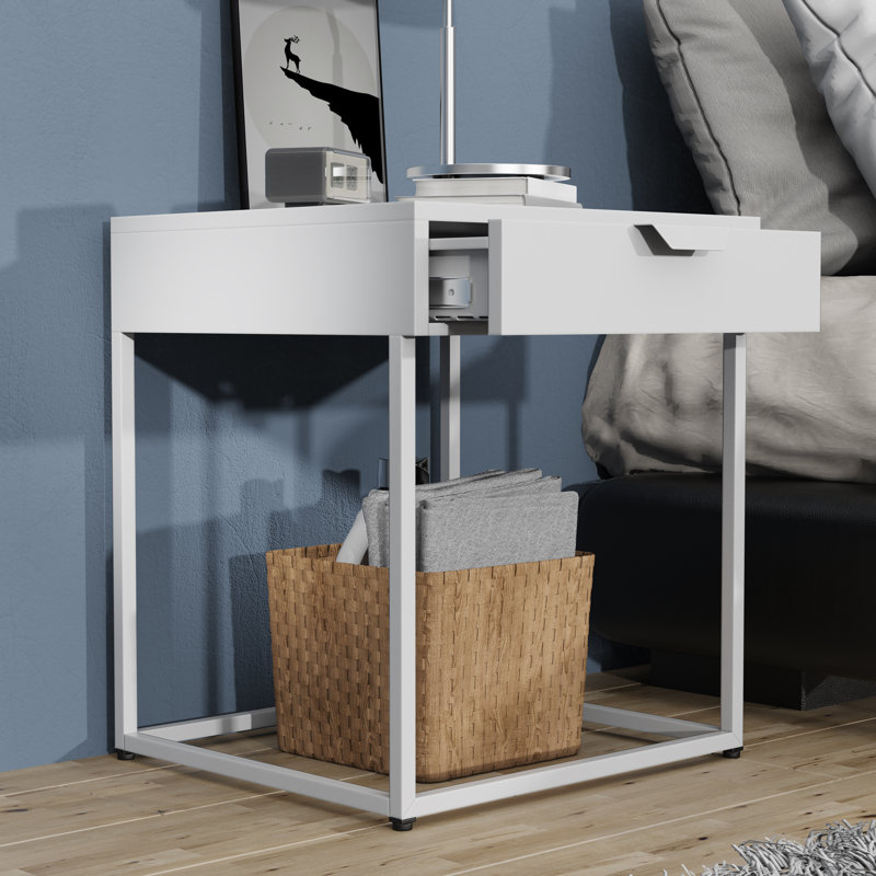 Ercelle 43cm W Metal Bedside Table, White