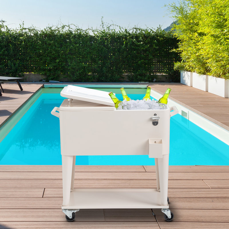 80 Qt. Outdoor Rolling Cooler Cart Storage Cabinet, Milky White