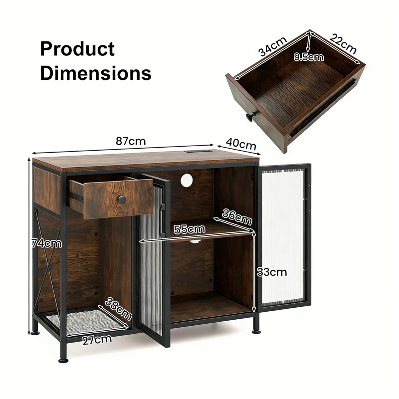 87cm Sideboard, Rustic Brown