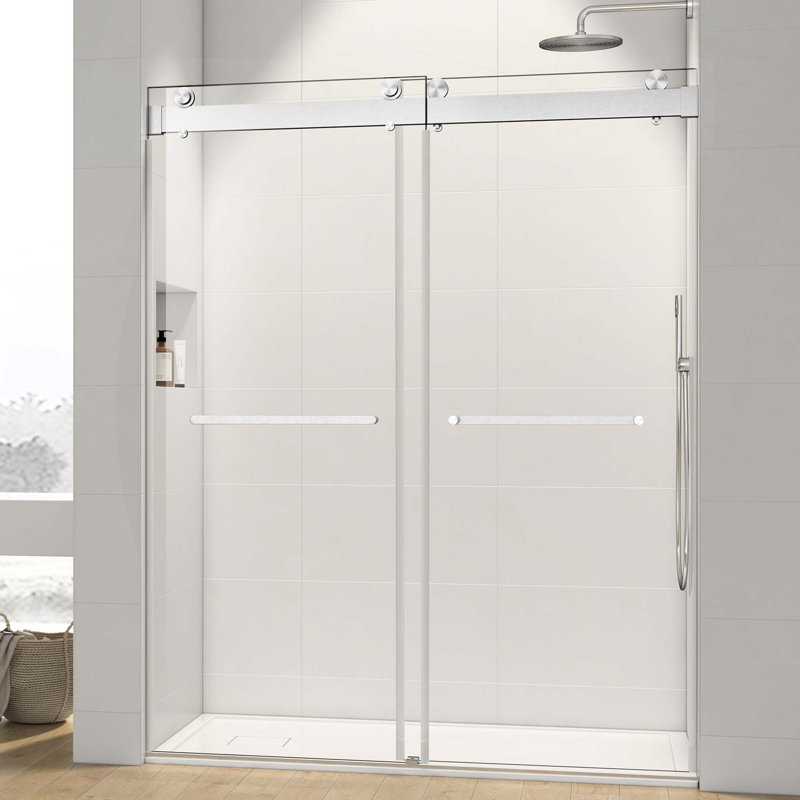 72 po x 76 po Porte de douche coulissante double sans cadre Nickel brossé sans tampon