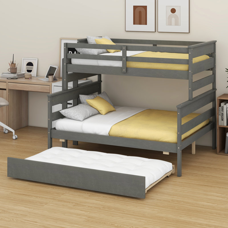 Lit superposé en bois avec lit gigogne, Gris