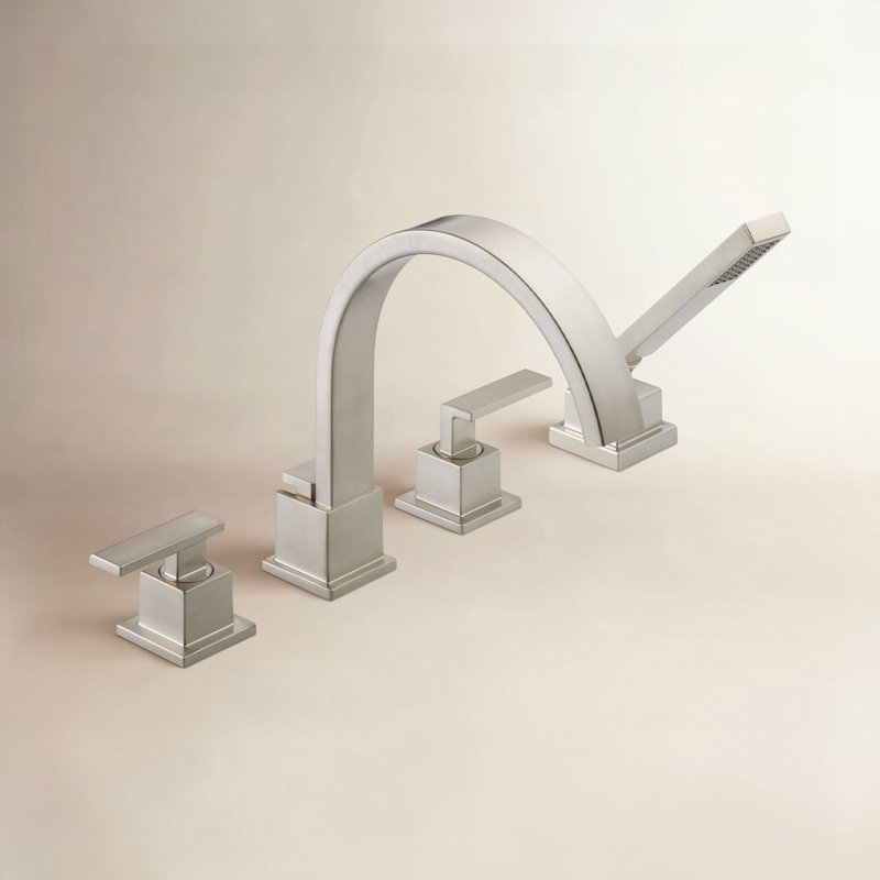Vero Double Handle Deck Mounted Roman Tub Faucet with Handshower, Brilliance Stainless