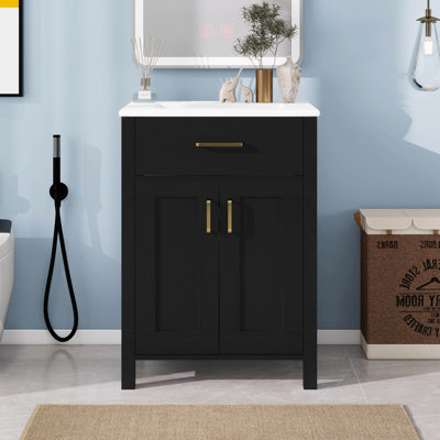 Meuble-lavabo 24 po avec lavabo, petite armoire avec 2 portes à fermeture en douceur, meuble-lavabo simple avec rangement