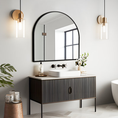 75×70 cm Arched Metal Framed Wall Mirror Bathroom Mirror Overmantle Mirror