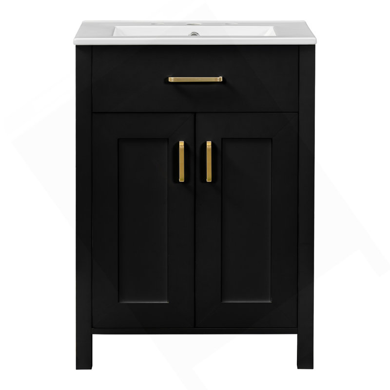 Meuble-lavabo moderne de 48 pouces avec lavabo en céramique, portes à fermeture en douceur, tiroir rabattable, tablettes de porte à double couche, solution de rangement élégante