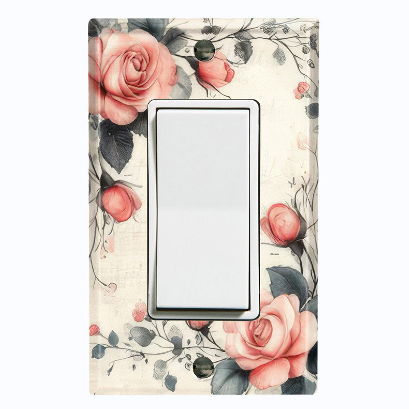 Plaque d'interrupteur en métal ; interrupteur à bascule GFI 1 module, format standard américain ; bordure rose vintage