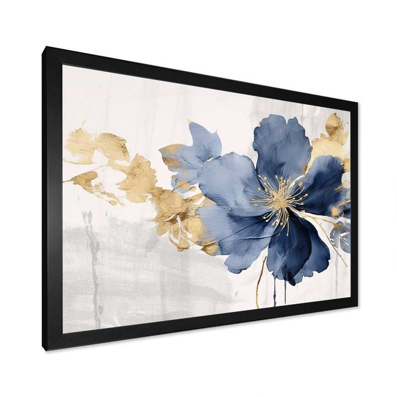 Hibiscus bleu et blanc, fleurs d'harmonie tropicale I - art mural floral, Cadre simple noir, H 24 po x l 32 po