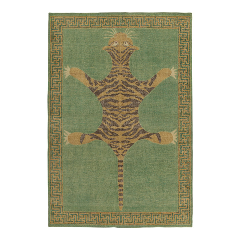 Distressed Homage Hand Knotted Wool Animal Print Area Rug, Rectangle 9' x 12'