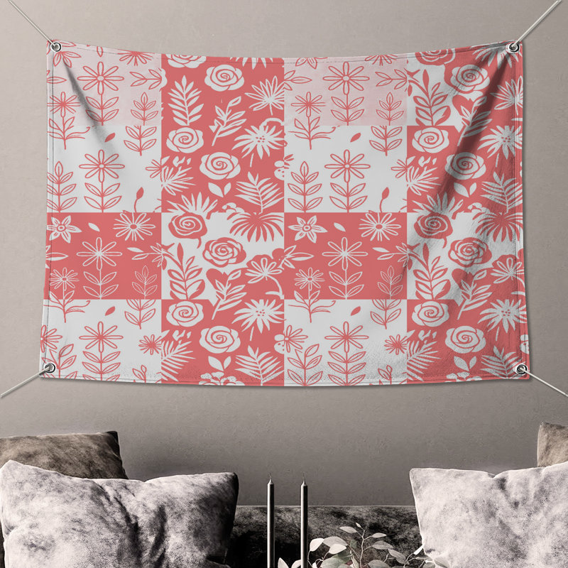 Tapisserie murale à motif floral patchwork - Décoration murale fleurs, H 104 po x 88 avec 4 œillets