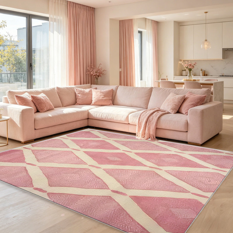 Pink Diamond Pattern   area rugs for Living Room, Soft and Comfortable, Suitable for all seasons, easy to maintain, machine washable Indoor floor mat, Under Table Farmhouse suitable for Bedroom, Dining Room, Study,  Balcony, Home Decor Patio