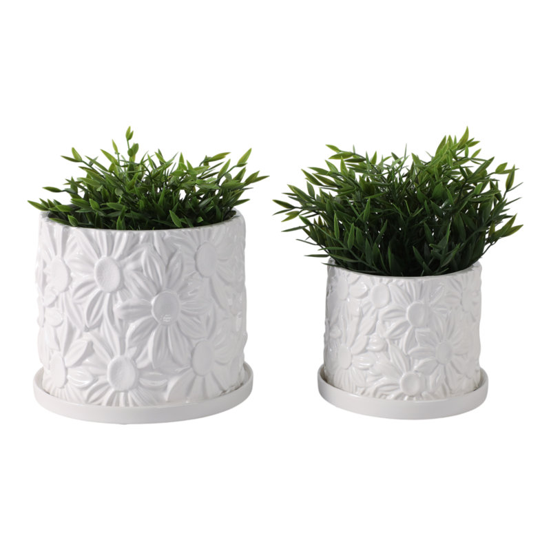 Handmade Ceramic Planter Set, 7" H x 8.25" W x 8.25" D