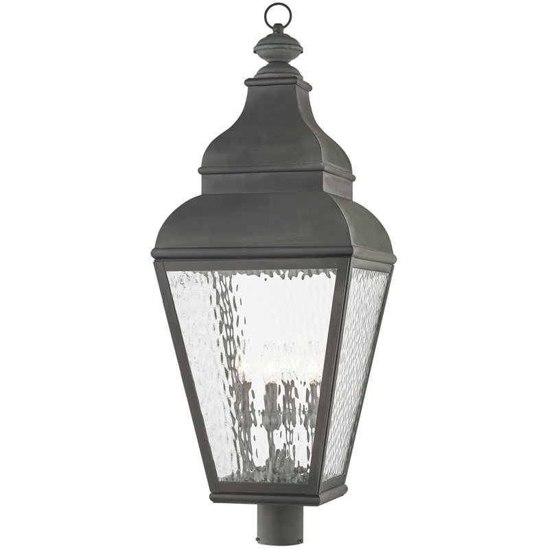 14in 4 Light Outdoor Post Lantern Pendant - Clear Water Glass Shade, Bronze