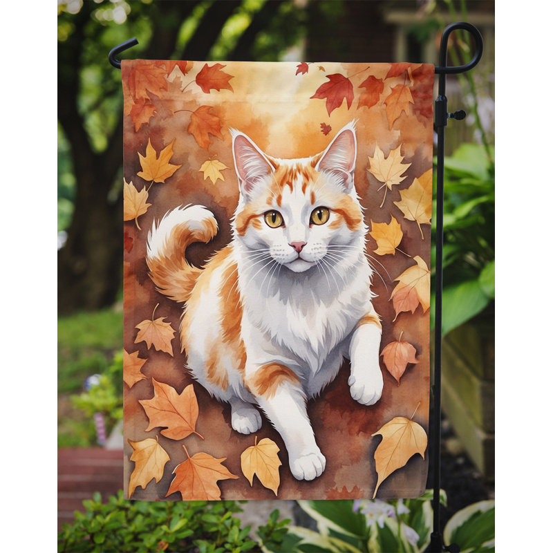 Chat en feuilles d'automne drapeau de jardin, Turc de Van