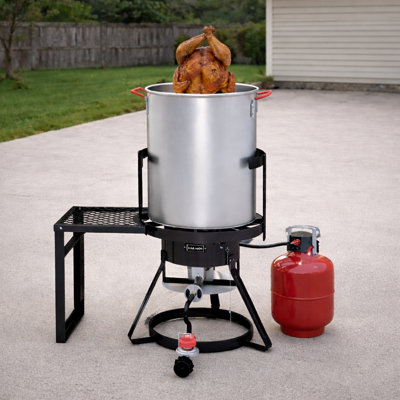 30QT Propane Turkey Fryer with Side Shelf, 50,000 BTU Outdoor Deep Fryer Kit with Basket & Burner