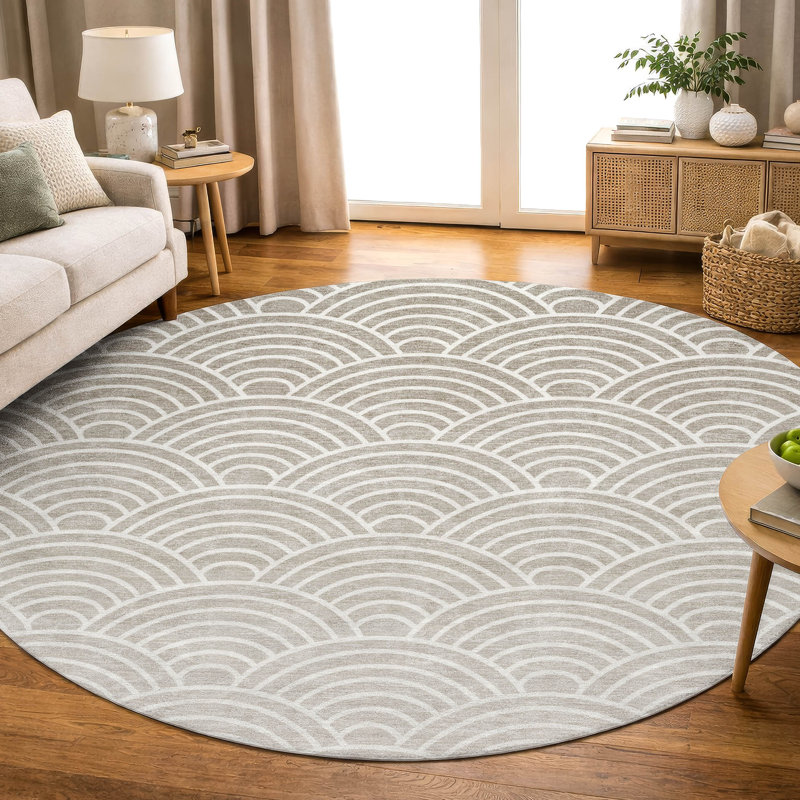 Premium Machine Washable Mayfield AMF2414 Arc Rug, Ivory, 8' Round