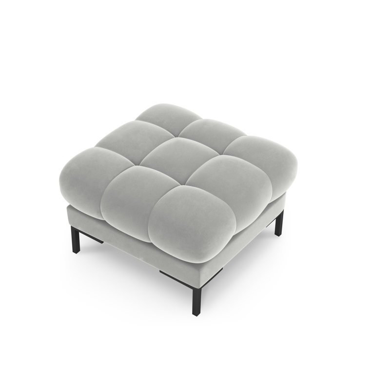 Adoraim 60cm Wide Tufted Round Solid Colour Footstool Ottoman, Silver, Black
