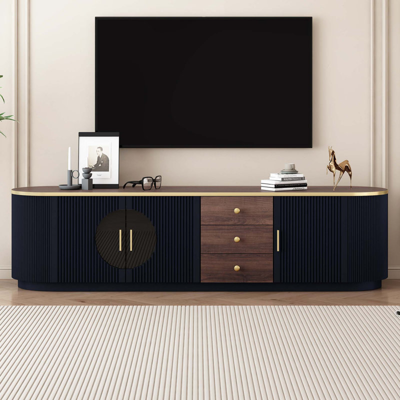 Modern Minimalist TV Stand with Ample Storage and Metal Handles, Brown;Black