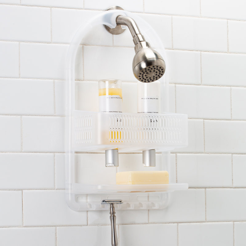 Frosted White Plastic Suction Mount Shower Caddy