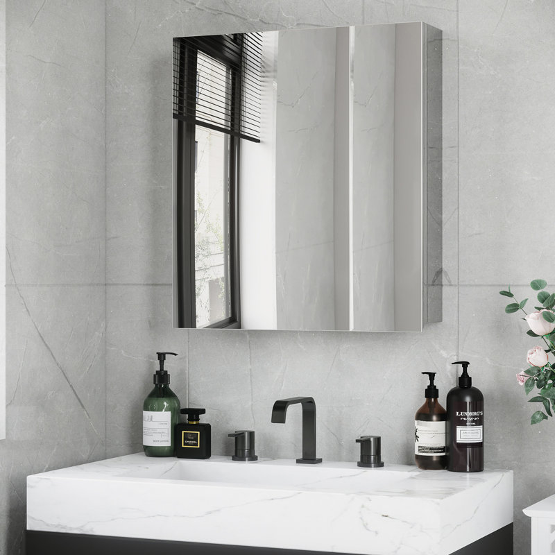 Solution de rangement pour salle de bain - Armoire à miroir en acier inoxydable avec tablettes