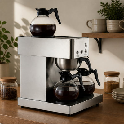 Cafetière à filtre commerciale 12 tasses avec 4 chauffe-cafés et carafes en verre