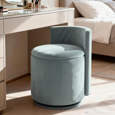 360° Swivel Vanity Stool with Storage, Corduroy Round Vanity Chair with Curved Back, Accent Stool for Bedroom, Living Room, Makeup Room, Dressing Area