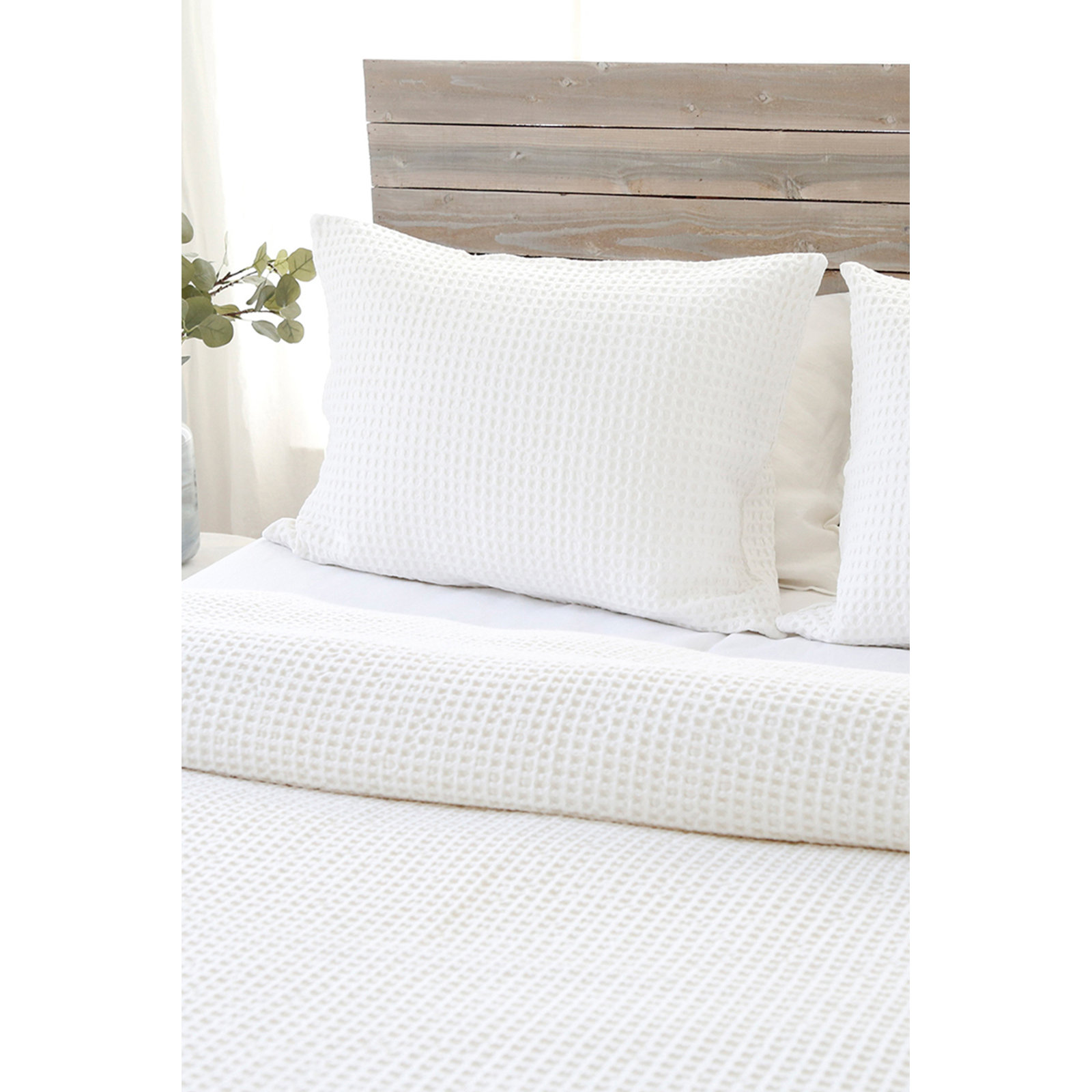 Zuma Cotton Waffle Throw Blanket, Cream, King
