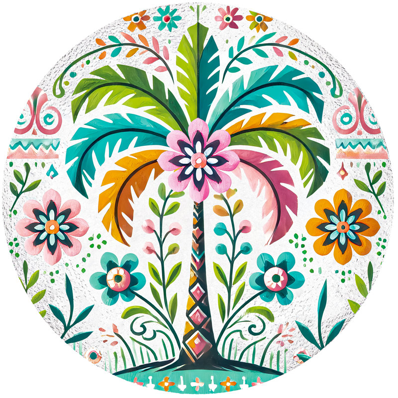 Bain d'oiseaux en verre Folk Art Palm Tree, 18 po