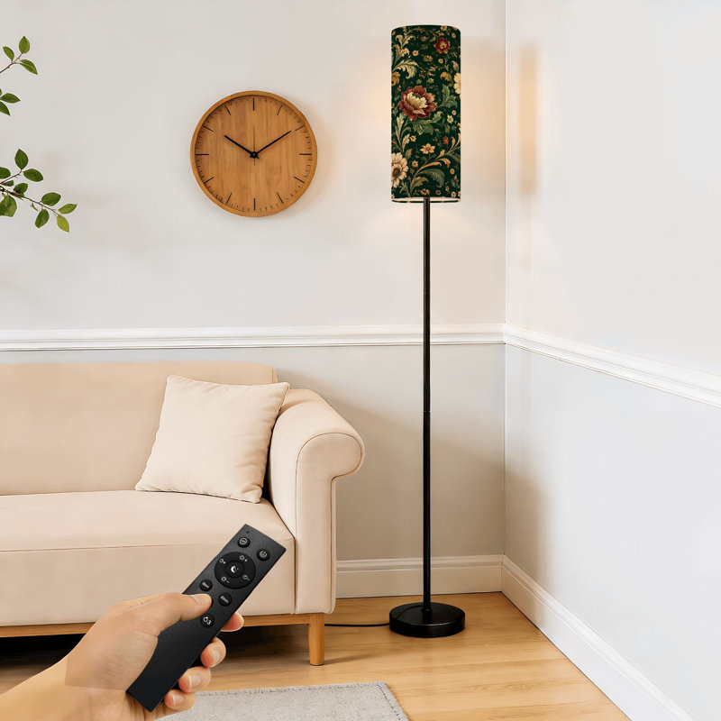  Lampe sur pied de 68,5 po sur pied élégante en métal à intensité variable rétro avec abat-jour en lin et ampoule DEL incluse