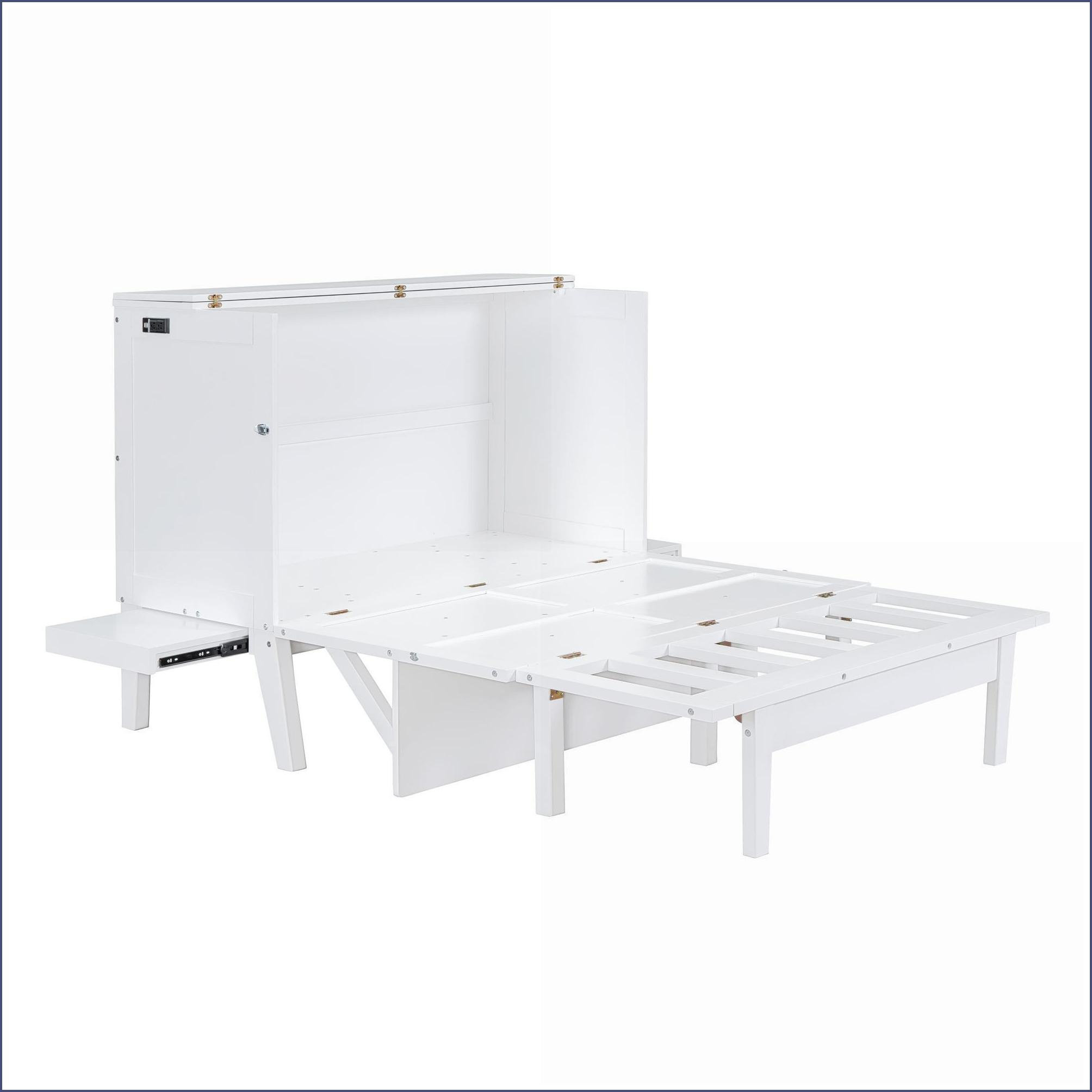 Latitude Run® Full Size Solid Pine Wood Murphy Bed with USB Ports ...