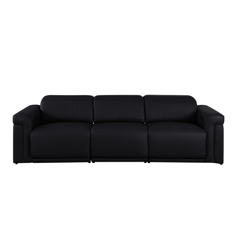 3-Power Seat Reclining Italian Leather Sofa With Power Headrest, Black