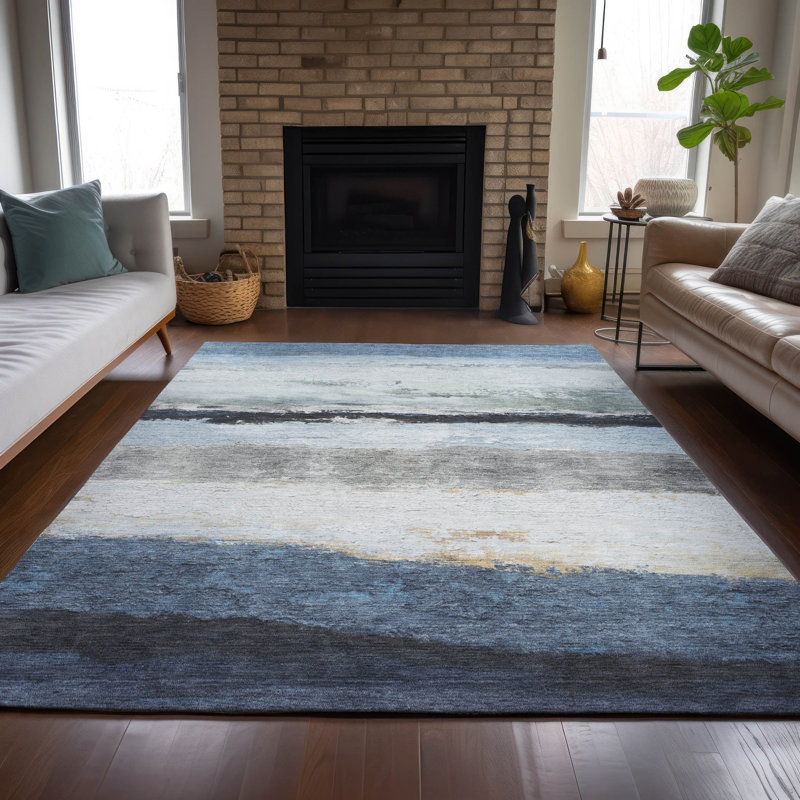 Tapis rayé intérieur / extérieur lavable à la machine ACN2169, Rectangle 10 pi x 14 pi
