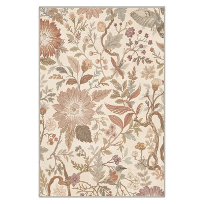 Paillasson 2 pi x 3 pi beige lavable à la machine à motif floral avec envers antidérapant Clermont Veridian