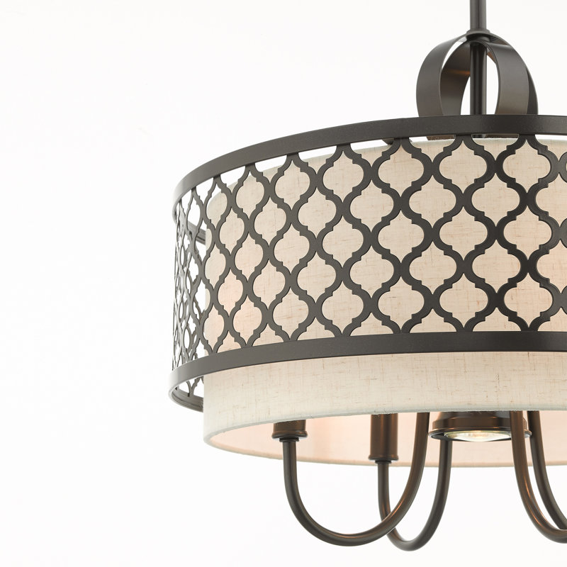 Lustre tambour 5 lumières à abat-jour Mance, Bronze anglais