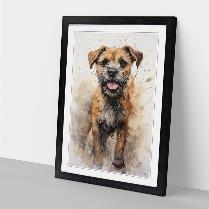 Border Terrier Action Painting - Framed Print, 34cm H x 25cm W x 2cm D, Black Framed