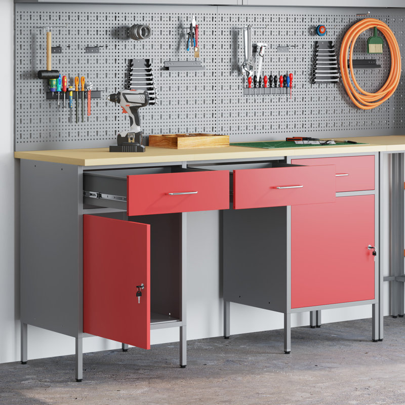Work Cabinet with Drawer with Lock, Red