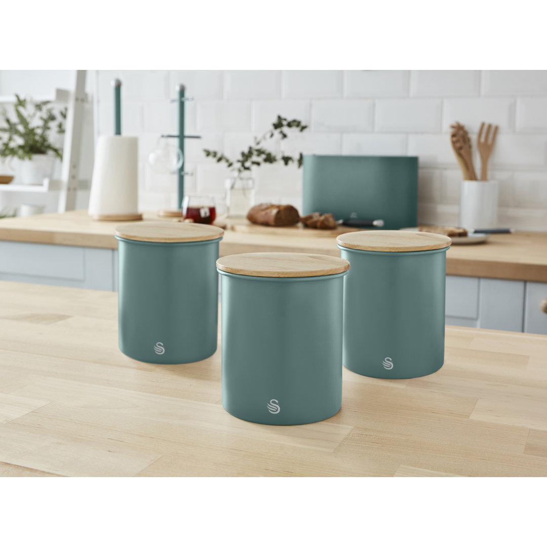 Swan Nordic Scandi Set of 3 Storage, Tea, Coffee and Sugar Canisters, Steel, Bamboo Lid, One Size