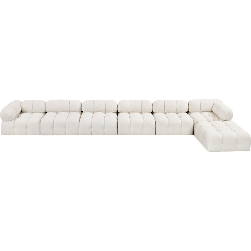 Ames Upholstered Sofa, Cream Boucle Fabric, 4 Armless, 2 Corner, 1 Ottoman