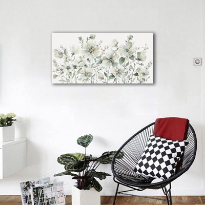 Fleurs élégantes, art mural abstrait, images florales, décoration murale, peinture sur toile botanique verte moderne, reproduction d'art sur toile pour salon, chambre à coucher, bureau, décoration murale, 20 po x 40 po