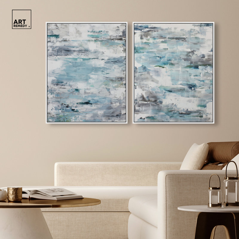 «Blue Profonds Serenity», ensemble de décorations murales bleues encadrées par Art Remedy, cadre blanc, 24 x 30