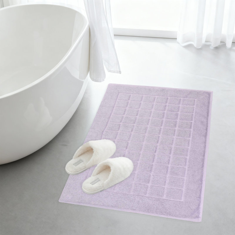 100% Cotton Thick & Absorbent Reversible Checkered Bath Mats - Set Of 2, Purple