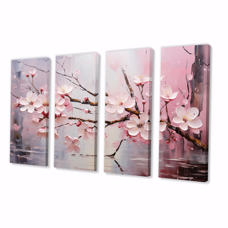 Cerisier blanc et rose Bloom I - Ensemble de 4 décorations murales cerise, H 28 po x l 48 po