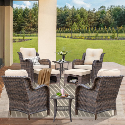 Patio Single Chairs With Cushions And Ottomans