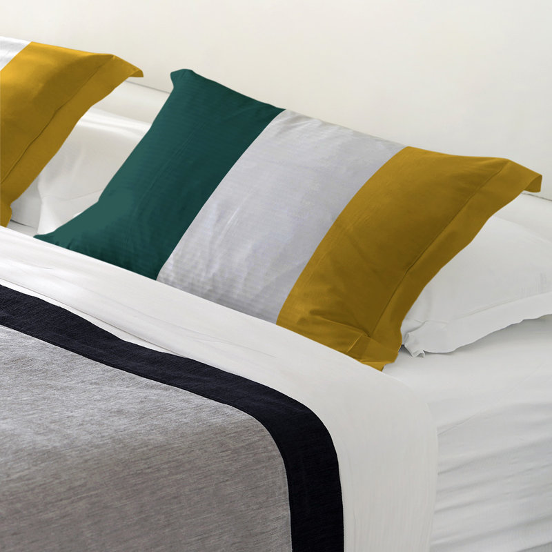 Striped Sham Set, King, Green/White/Gold, Brushed Polyester