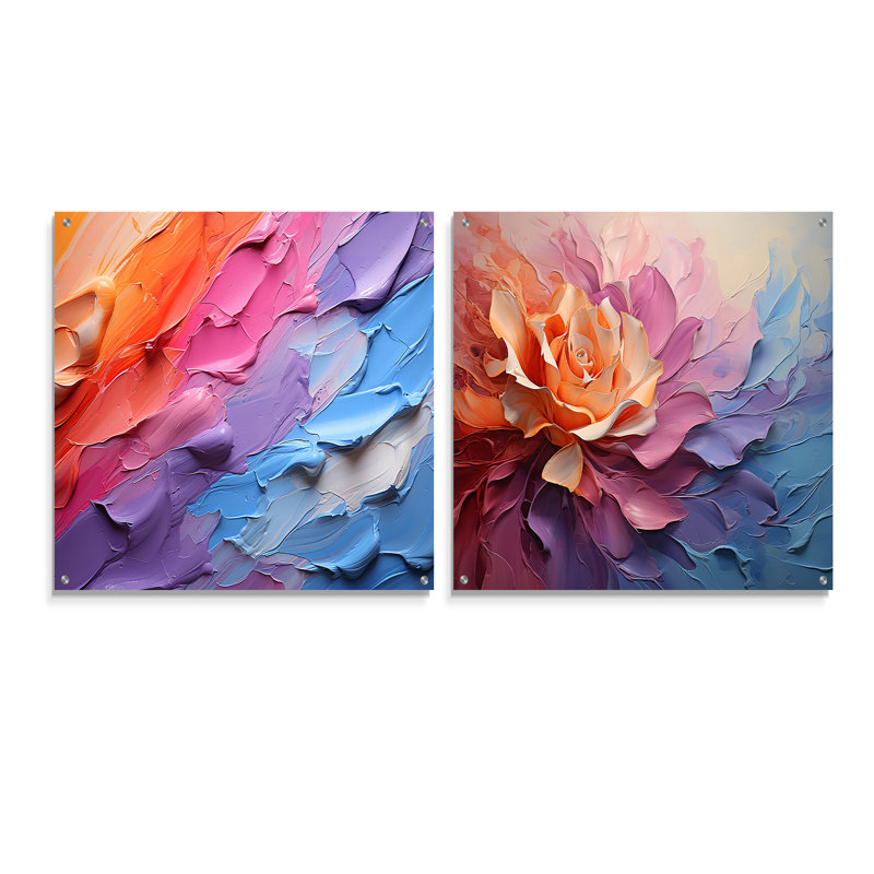 Rainbow Hue Harmony - Rainbow Acrylic Wall Art Glass Set Of 2, 16" H x 33" W
