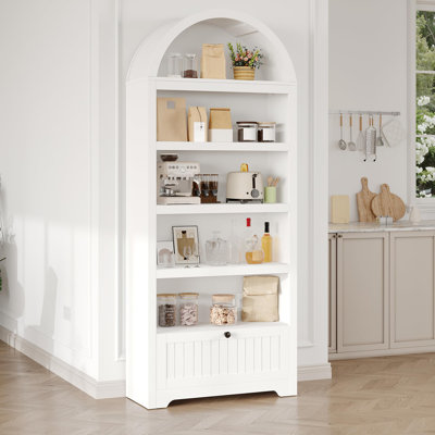 71" Tall Arched Storage Cabinet, 6 Tiers Arch Wooden Pantry Cabinet with Drawer, Adjustable Shelves