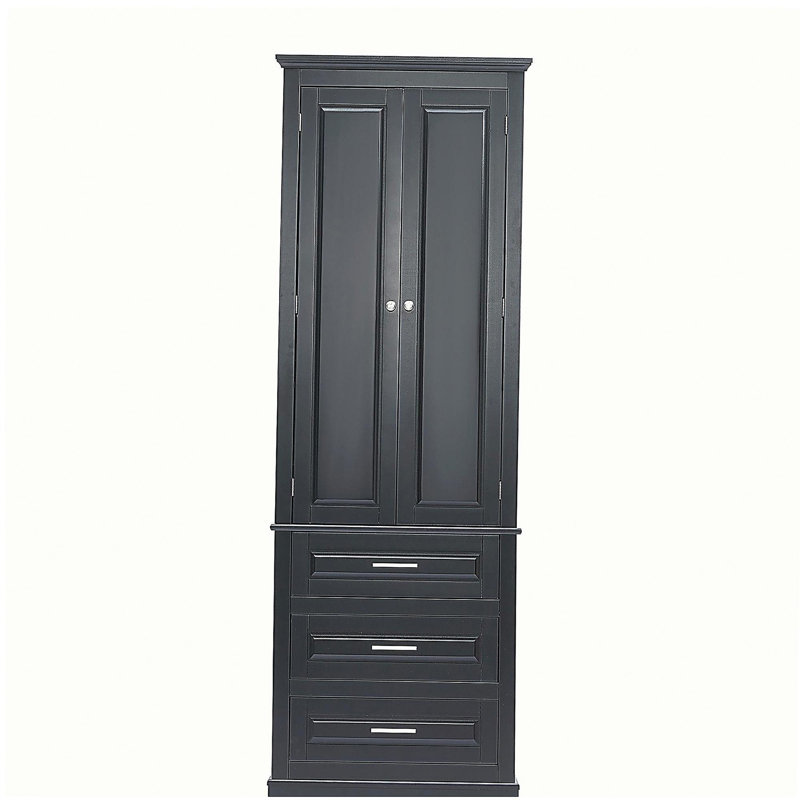 Grande armoire de rangement avec trois tiroirs pour salle de bain / bureau, noir, Noir