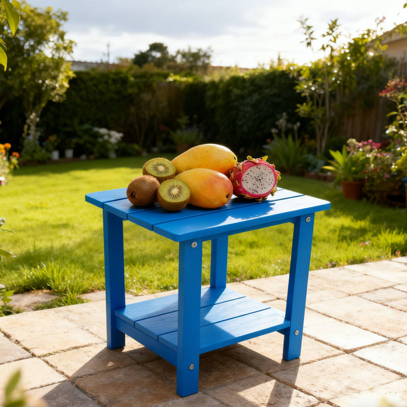 Table d'appoint extérieure double couche résistante à l'aspect bois, Bleu très foncé