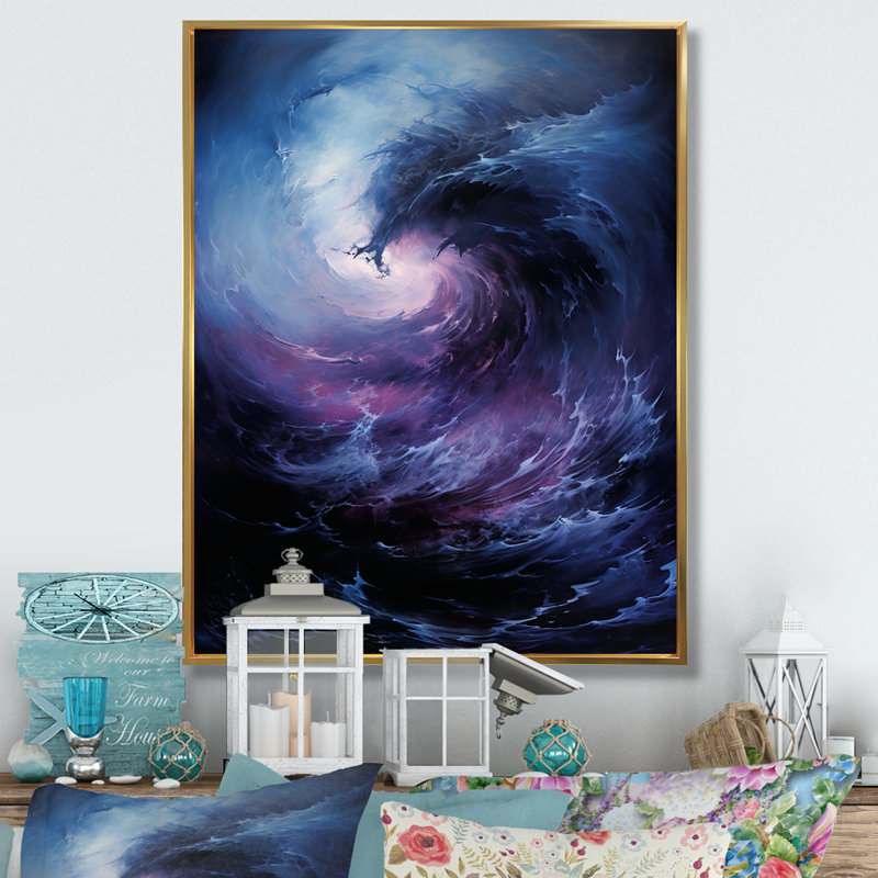 Ishaanvi - tempête tourbillonnante - impression, H 32 po x l 24 po x P 1 po, Cadre flottant doré